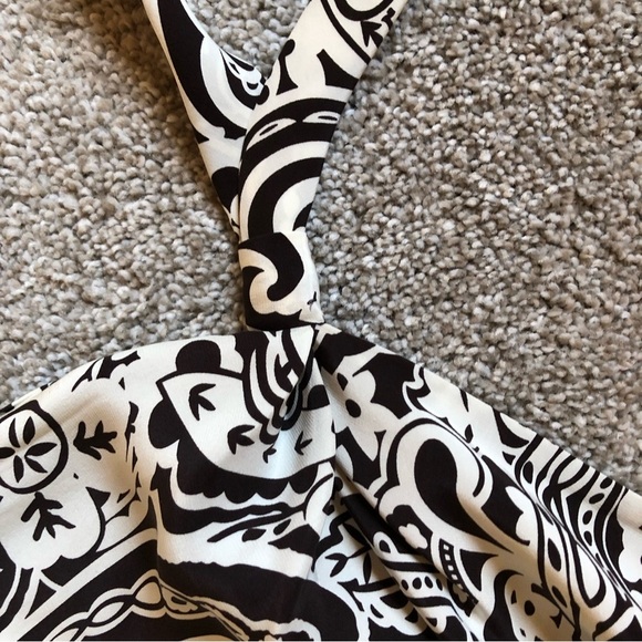 INC International concepts silk halter tie top fully lined black and white 4P - Picture 3 of 6